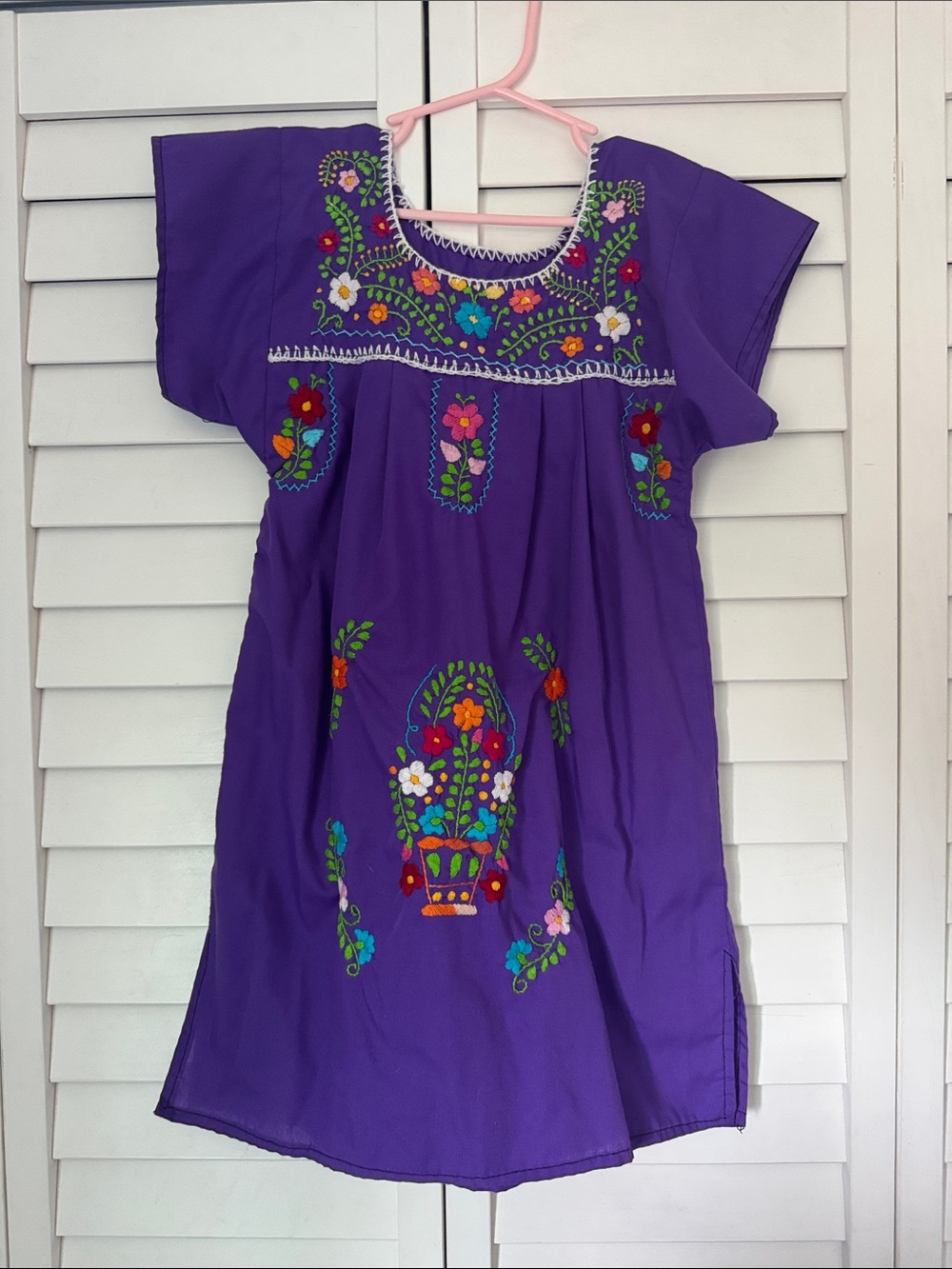 Girls' Purple Floral Embroidered Dress - Traditional Mexican Style